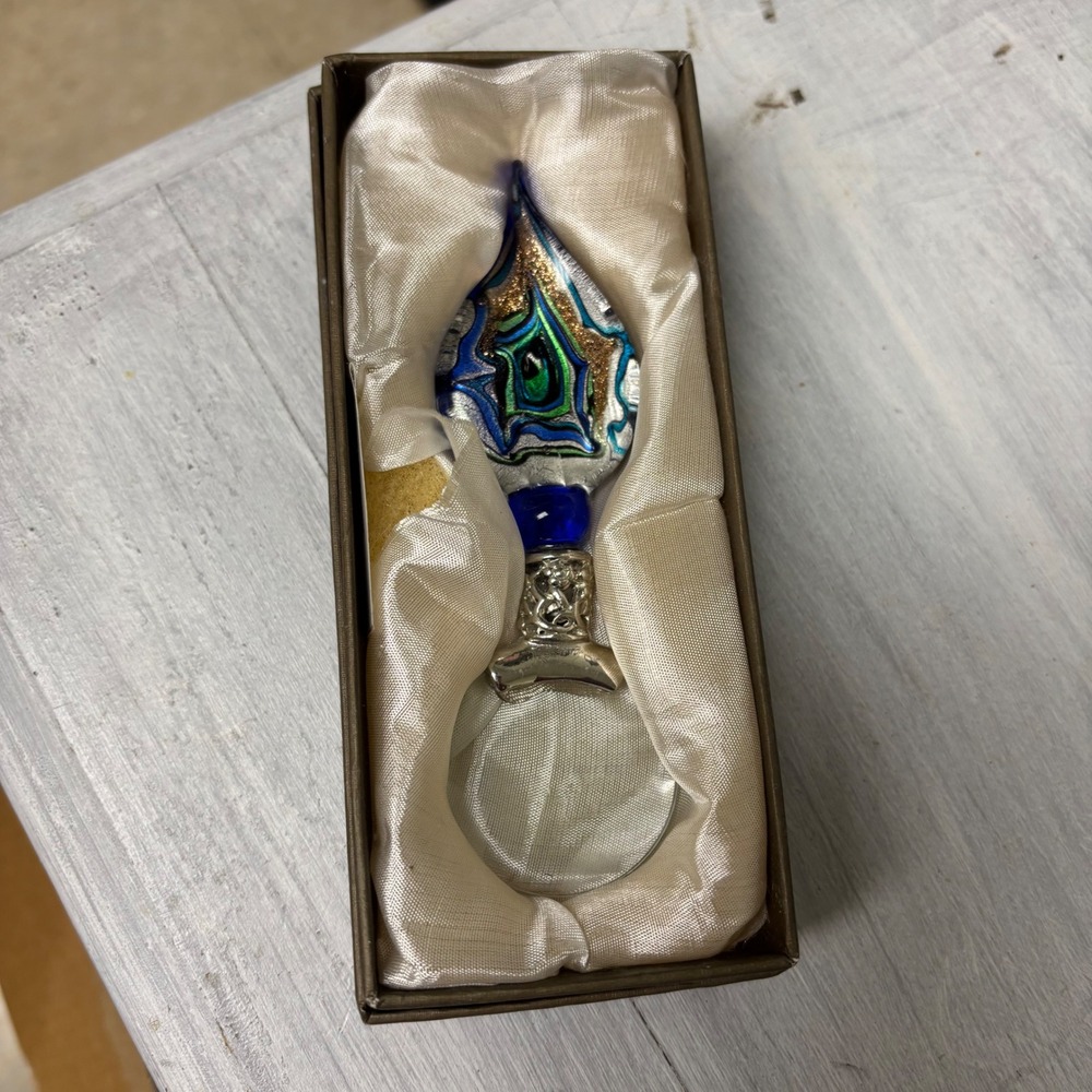 Vintage Pier 1 Imports Magnifier Loupe Blue Hand Blown‎ Art Glass Handle Murano